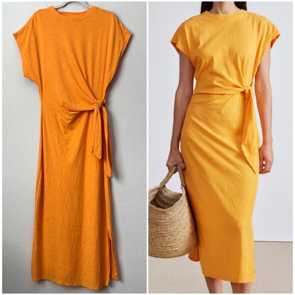 Apiece Apart Dresses & Skirts - Apiece Apart Organic Cotton Vanina Cinched Tie Waist Midi Dress in Creamsicle